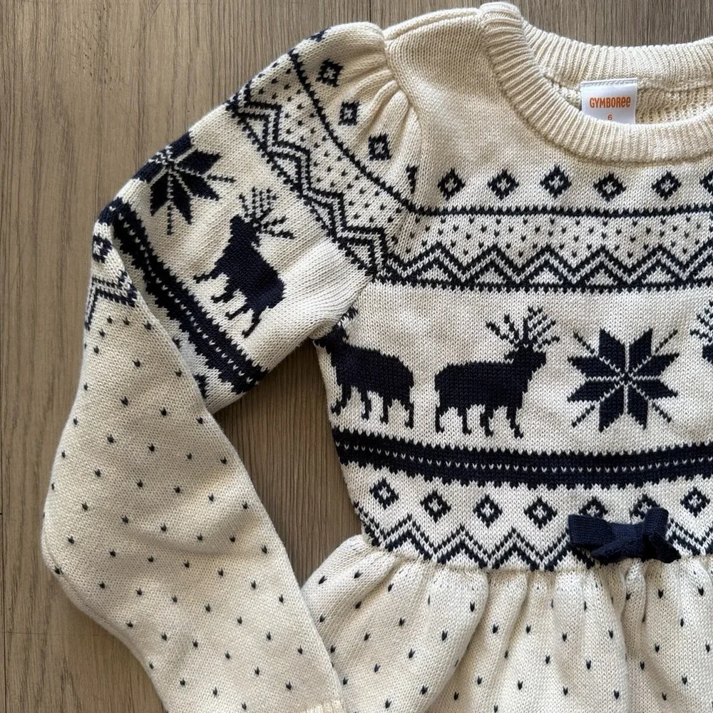 Gymboree Girls Size 6 Fair Isle Sweater Dress Navy Beige Knit